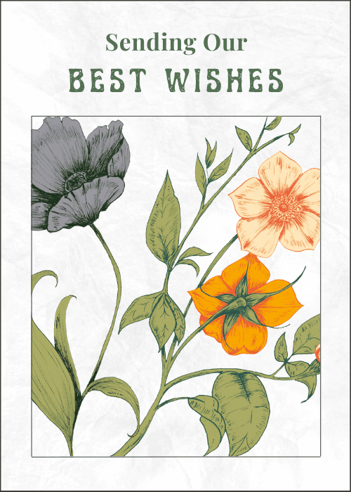Watercolor orange and purple wildflowers with best wishes text