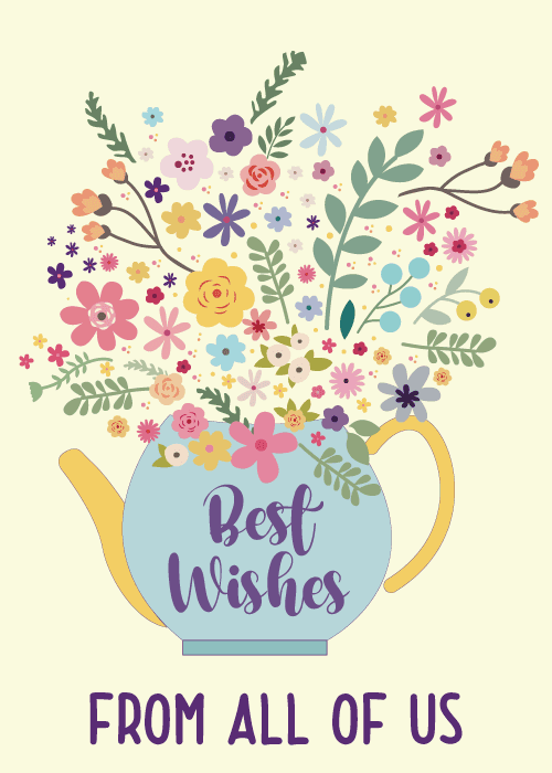 Best wishes card with a beautiful floral flowerpot illustration in warm cheerful colors