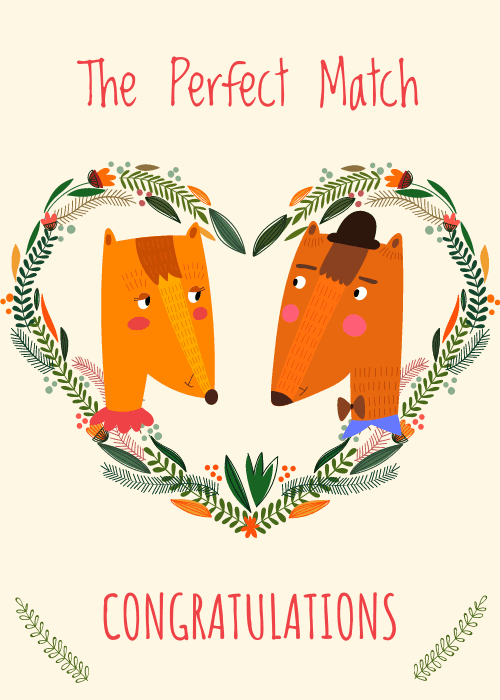 Wedding congratulations card for the perfect couple with romantic elegant illustrated design featuring heartfelt perfect couple messaging and beautiful decorative romantic elements