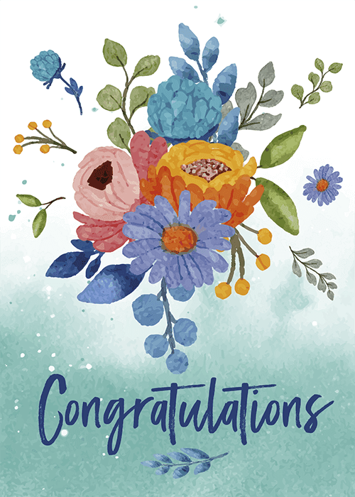 Colorful retro rainbows and stars with congratulations text on an orange background