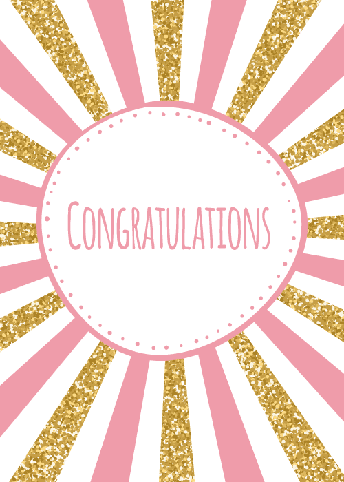 Congratulations card with sparkling glitter-inspired bold design featuring gold and metallic accent elements and large celebratory Congratulations text in a shining glamorous composition