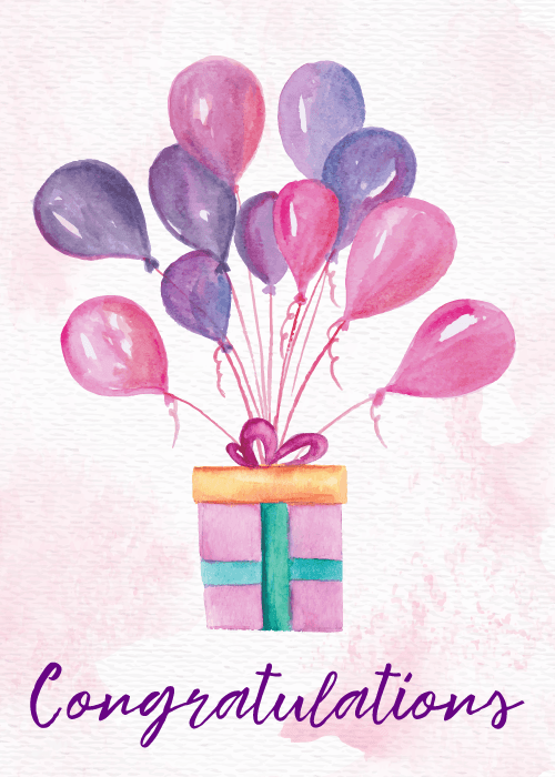 Elegant congratulations card with teal and gold watercolor washes and graceful typography