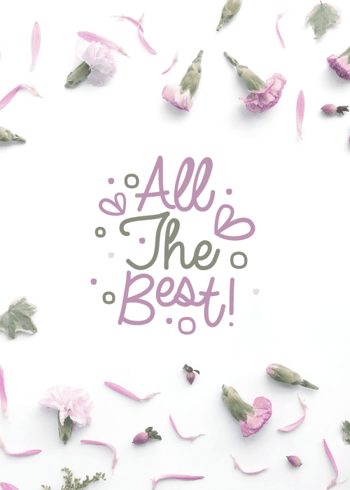 Farewell group card with bold typographic design and large expressive text reading All The Best against a warm clean background with decorative accents