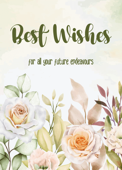 Best wishes farewell ecard with warm illustrated design and heartfelt best wishes messaging in an inviting color scheme with floral or nature accents