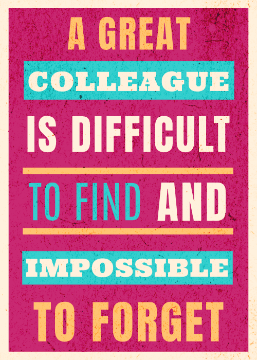 Typographic farewell card with quotes design celebrating a great colleague and farewell message
