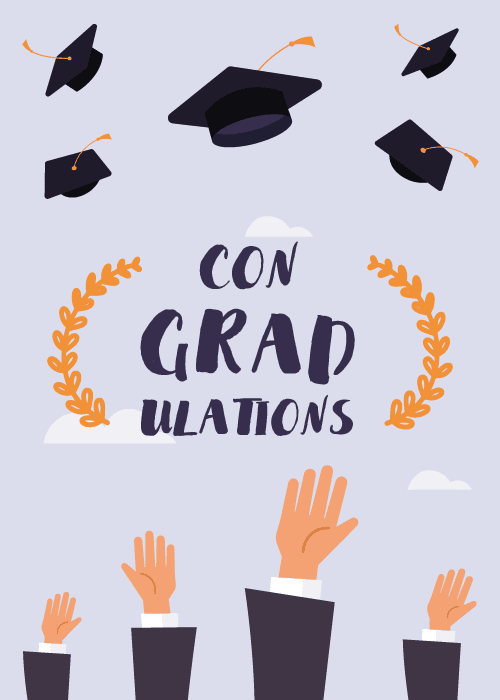Graduation caps in the air with cheering hands and congratulations text