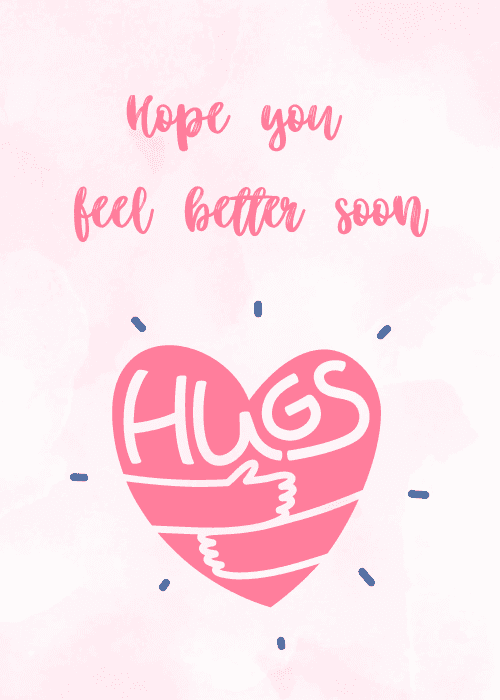 Get well soon feel better card with warm illustrated design featuring a cozy hugs motif in soft warm colors with caring text reading Feel Better Soon