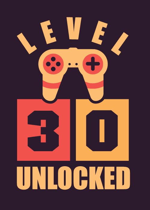 Retro game controller and pixel art for a 30th birthday