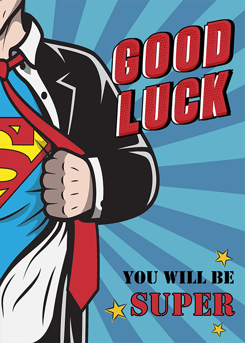 New job congratulations card with bold celebratory illustrated design featuring achievement and success elements with energetic congratulations text for the exciting new position