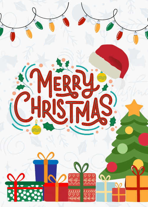 Traditional Christmas card with elegant festive script and classic red and green holiday colors