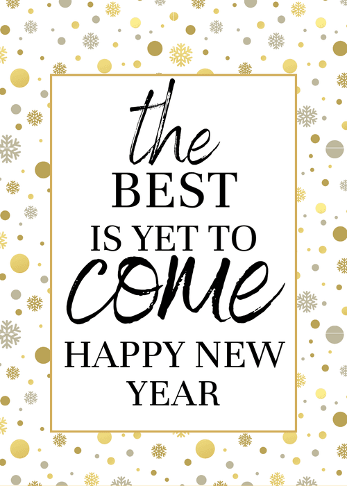 Gold and silver confetti with the best is yet to come New Year text