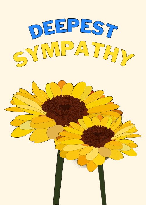Two sunflowers on a cream background with deepest sympathy text