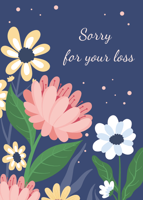 Delicate watercolor floral wreath with sympathy message on a white background