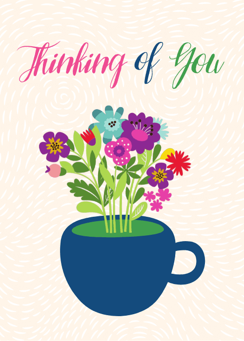 Thinking of you sympathy card with soft illustrated design and gentle warm typography reading Thinking of You with comforting botanical or abstract decorative elements