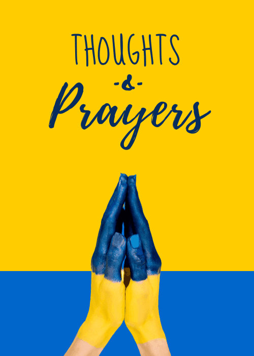 Praying hands in blue and yellow for solidarity and sympathy