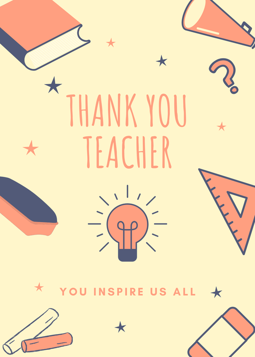 Light bulb and school icons with thank you teacher text