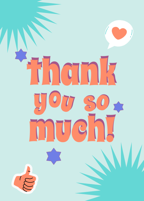 Bold bubble typography thank you so much text on a blue background