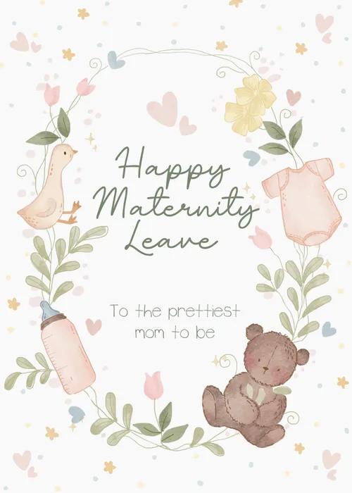 Maternity congratulations card with soft watercolor botanical florals and illustrated elements celebrating a mom to be