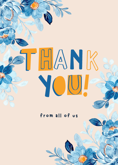 Colorful floral border on a yellow background with thank you text