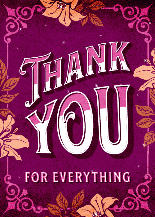 Vibrant thank you group ecard with bold illustrated design and a standout thank you message in bright cheerful colors