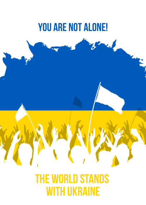 Interlocked hands in blue and yellow for Ukraine support