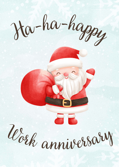 Decorated Christmas tree on a green background with happy work anniversary text