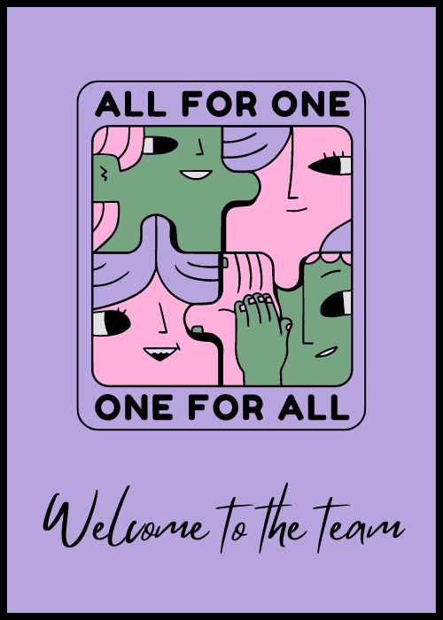 Illustrated faces as puzzle pieces with welcome to the team text