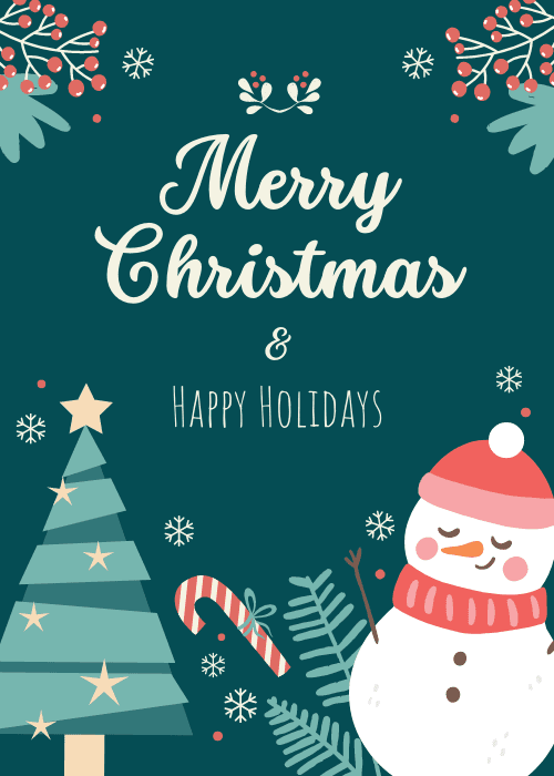 Festive holiday card featuring a vibrant cluster of colorful illustrated baubles and ornaments