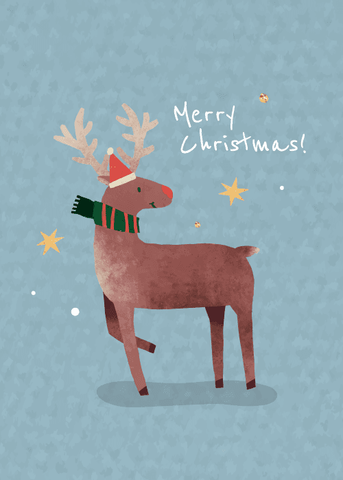 Minimalist reindeer features on a soft pink background with merry christmas text