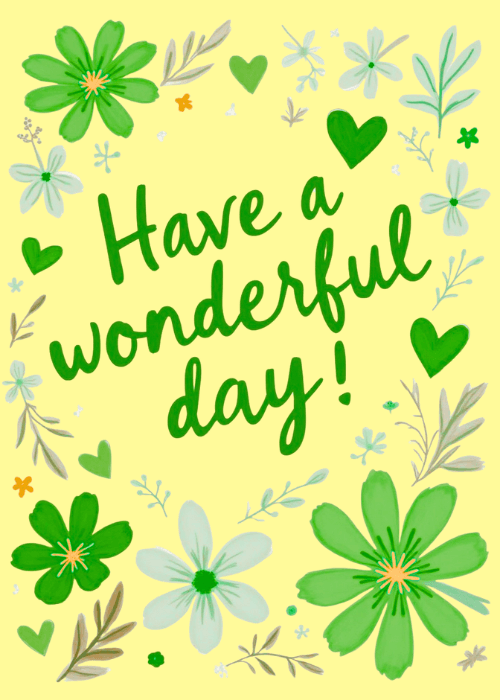 Appreciation card with warm illustrated design and heartfelt text reading Wishing You a Wonderful Day with bright cheerful accents and a warm color palette
