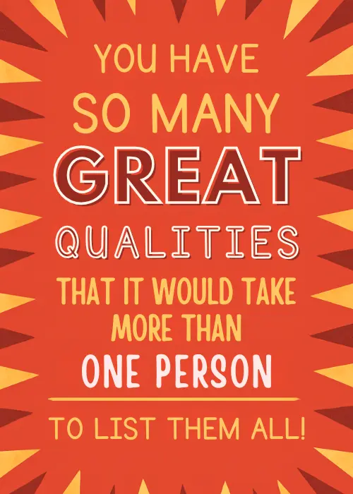 Appreciation card with bold orange sunburst retro typography design celebrating the strength and value of the whole team