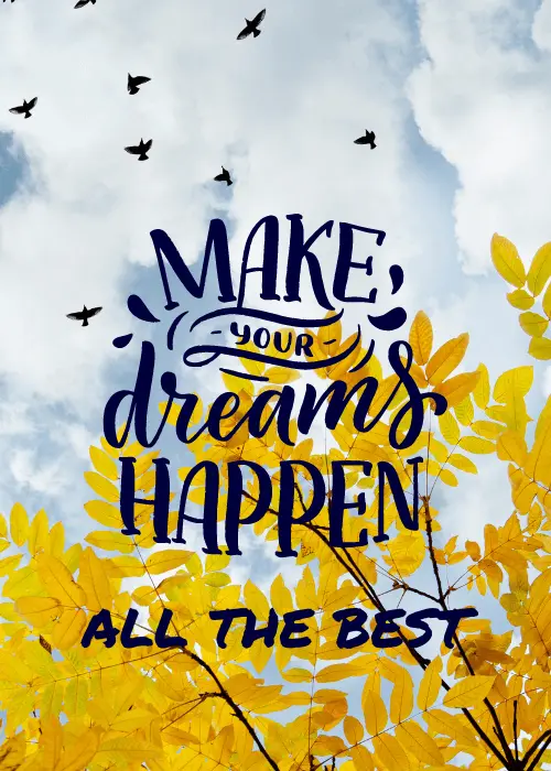 Farewell best wishes card with inspirational illustrated design featuring follow your dreams messaging with colorful expressive elements and heartfelt all the best text