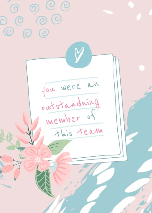 Farewell greeting card with a light minimalist design celebrating an outstanding team member departing, featuring clean typography on a pale neutral background