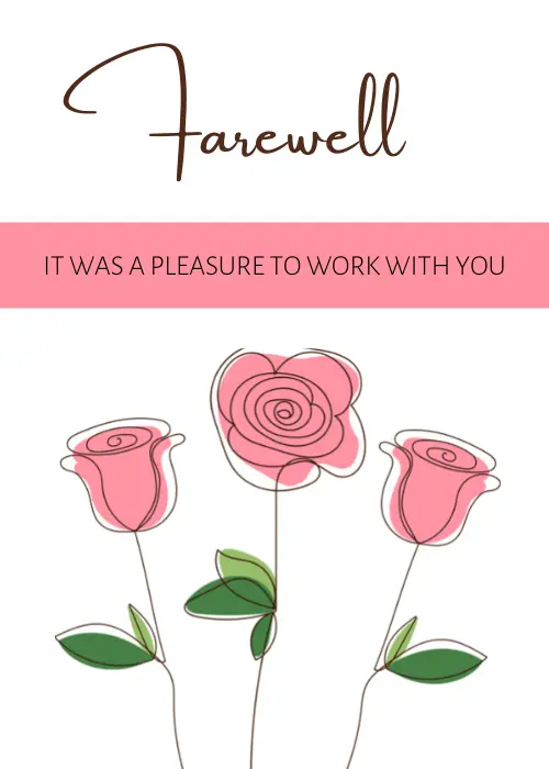 Farewell leaving card with clean warm typographic design featuring an uplifting goodbye message and illustrated or decorative elements for a coworker leaving the team