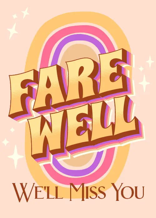 Farewell group card with clean typographic design and illustrated accents featuring a heartfelt We Will Miss You message in warm tones