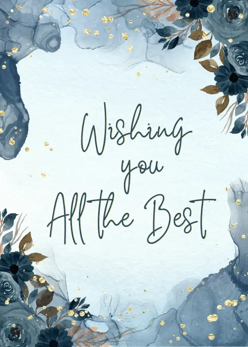 Farewell group card with elegant teal and gold botanical accents and Wishing All The Best text