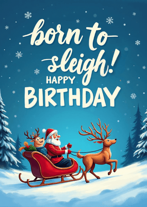 Reindeer wearing sunglasses in a sleigh for a holiday birthday