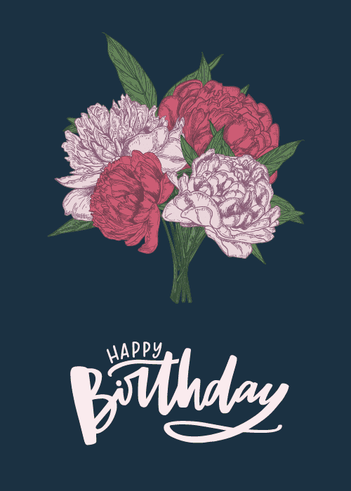 Vibrant watercolor flower bouquet on a soft pink background for a birthday