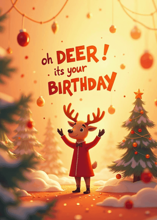 Reindeer peeking out with oh deer it's your birthday text
