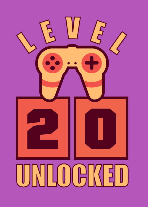 Retro game controller and pixel art for a 20th birthday