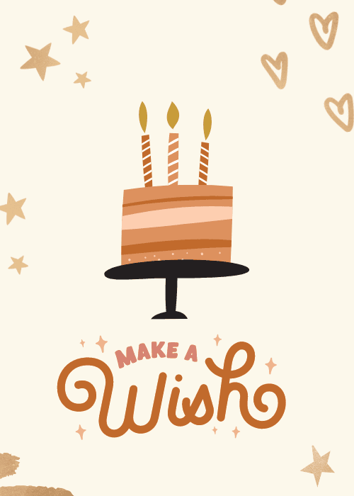 Illustrated birthday cake with lit candles on a blue background