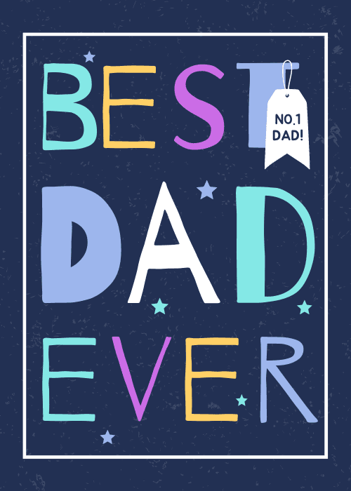Bold illustrated Father's Day card declaring World's Greatest Dad with award-style group card design