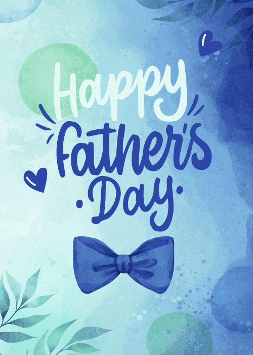 Blue watercolor bow tie on a blue background with father's day text