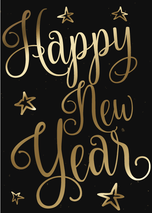 Elegant New Year card with gilded gold foliage and botanical illustrations on a sophisticated background