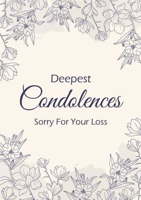 Soft floral sympathy card with Deepest Condolences and Sorry for Your Loss message for a group