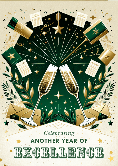 Clean professional work anniversary card with an excellence recognition message in refined minimalist typography