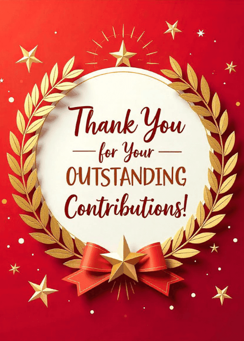 Clean professional red background greeting card with a heartfelt thanks for your contributions message in elegant typography