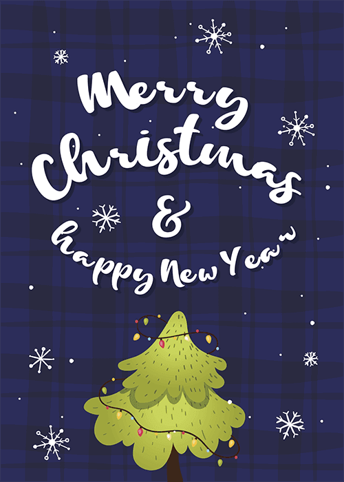 Elegant holiday ecard with shimmering gold ornaments and greenery for Christmas and New Year wishes
