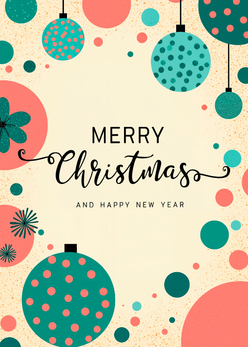 Large colorful merry christmas typography with red snowflakes