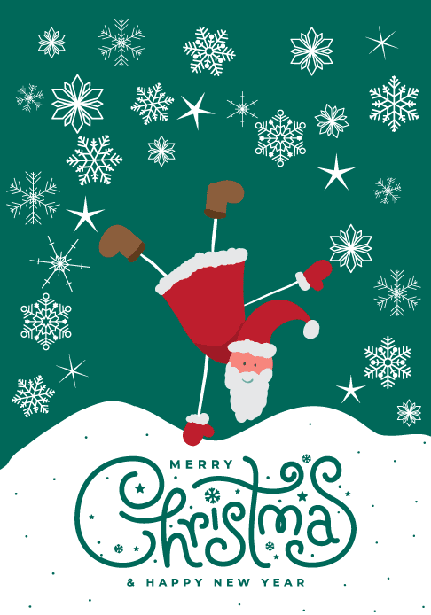 Santa holding a scroll with a Christmas tree message